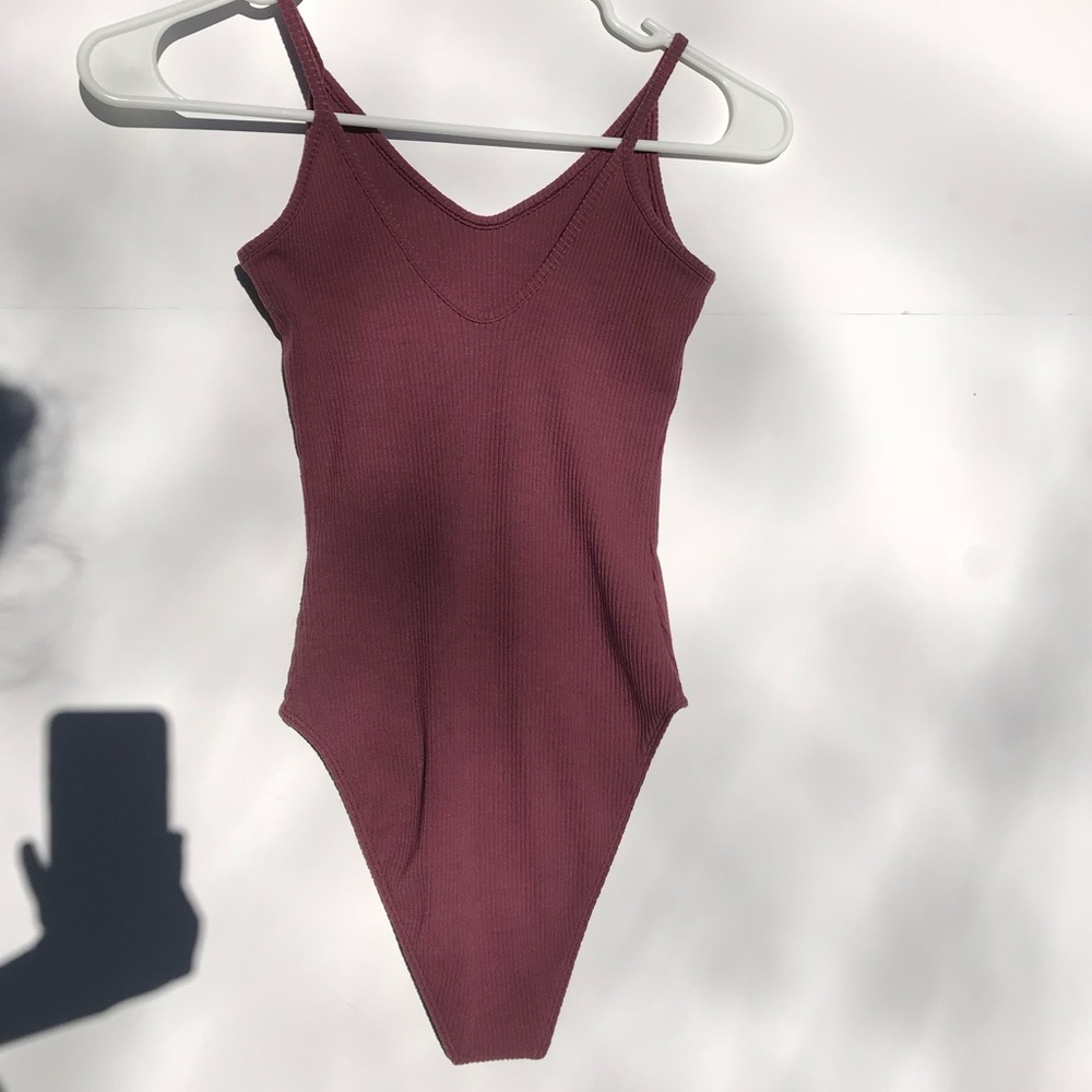 Pink Ribbed V-Neck Body Suit - Picture 3 of 3